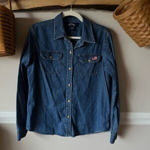 Vintage Capezio Denim Shirt Button Up American Flag Americana L